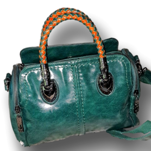 Xidibaoluo Handbags - Emerald Green Leather Handbag Shoulder bagwith Braided Leather Straps